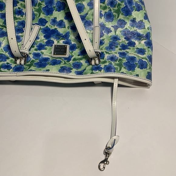Dooney & Bourke Blue Floral Coated Canvas Tote Shoulder Bag White Trim - Picture 6 of 14